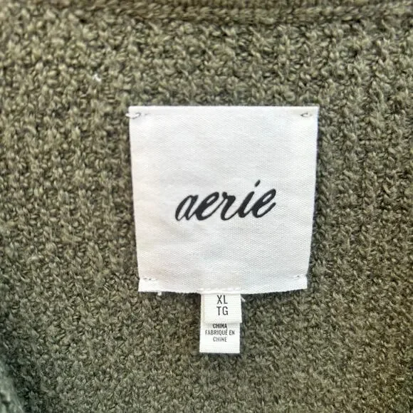 Aerie CozyUp Waffle Knit Polo Sweater Olive Green Size XL - Picture 5 of 7